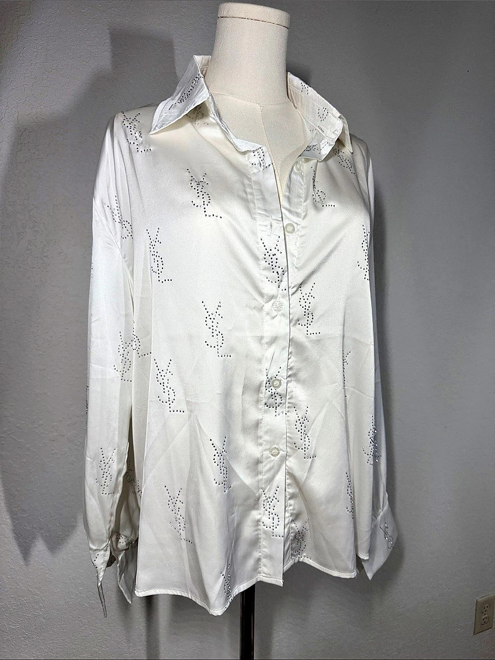 Saint Laurent Embellished Button Down Shirt in White